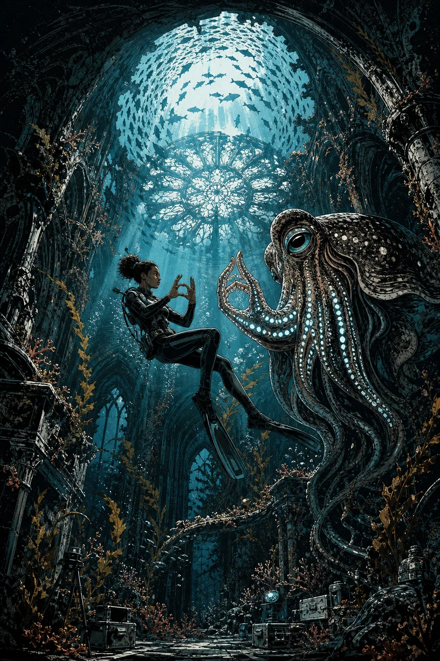 Kelp Cathedral, an original eco mystery comic cover