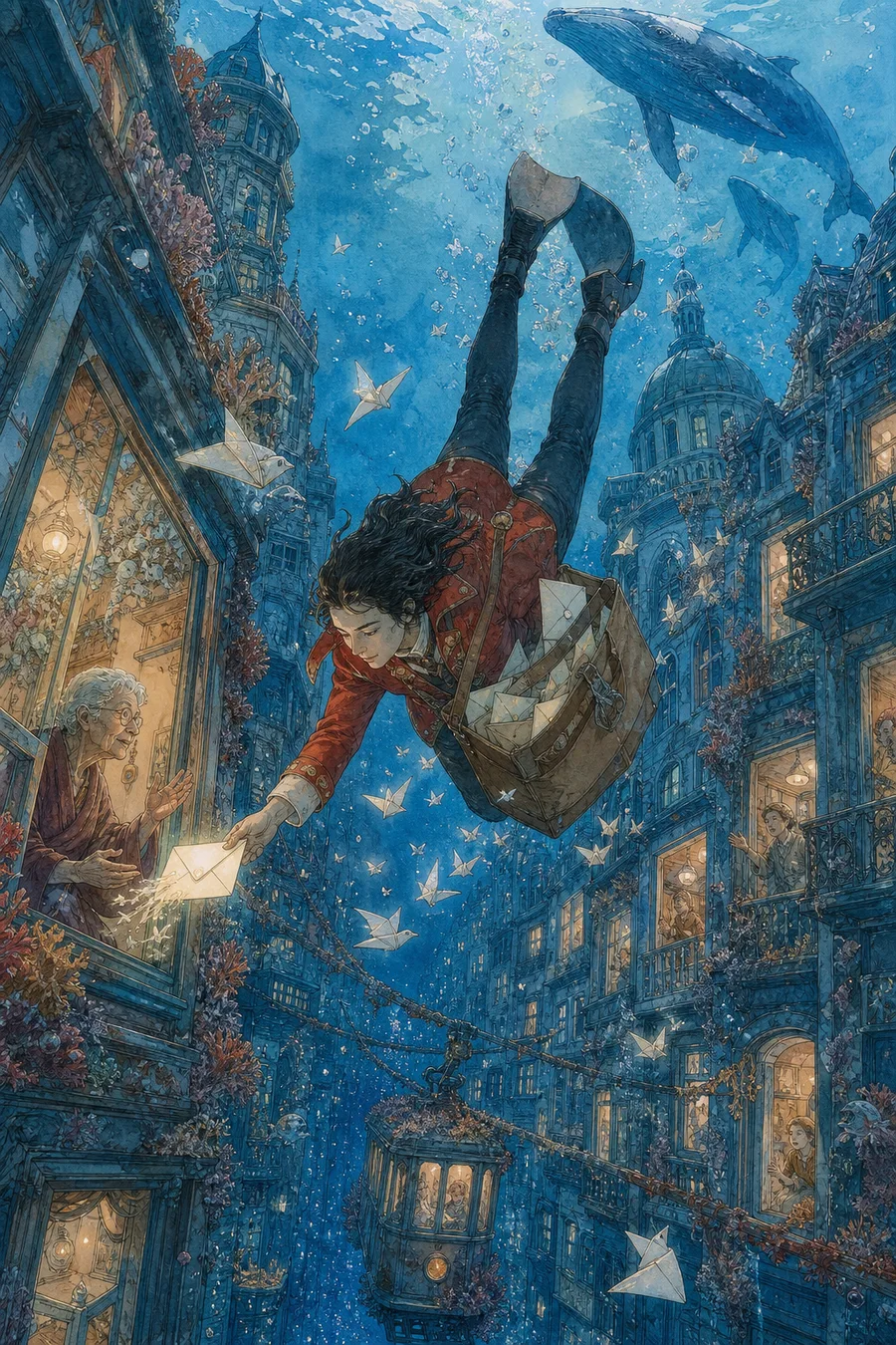 The Sunken Post Office, an original underwater fantasy comic cover